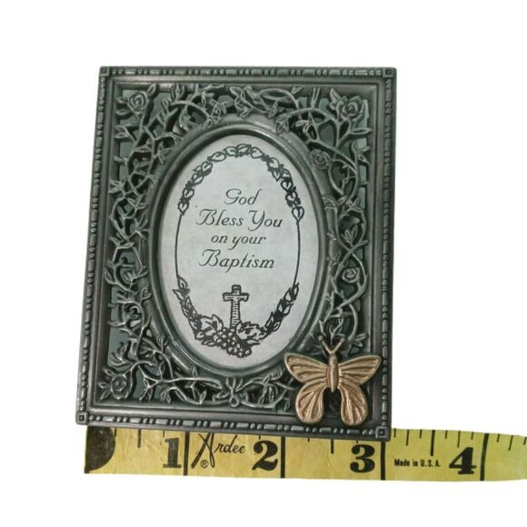 Baptism Pewter Frame Butterfly 3.5" Unisex Keepsake VTG 🦋 - Picture 7 of 10